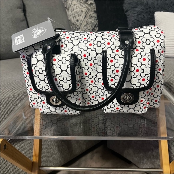 Disney Handbags - Disney Parks Black and White Satchel with Red Accents NWT
